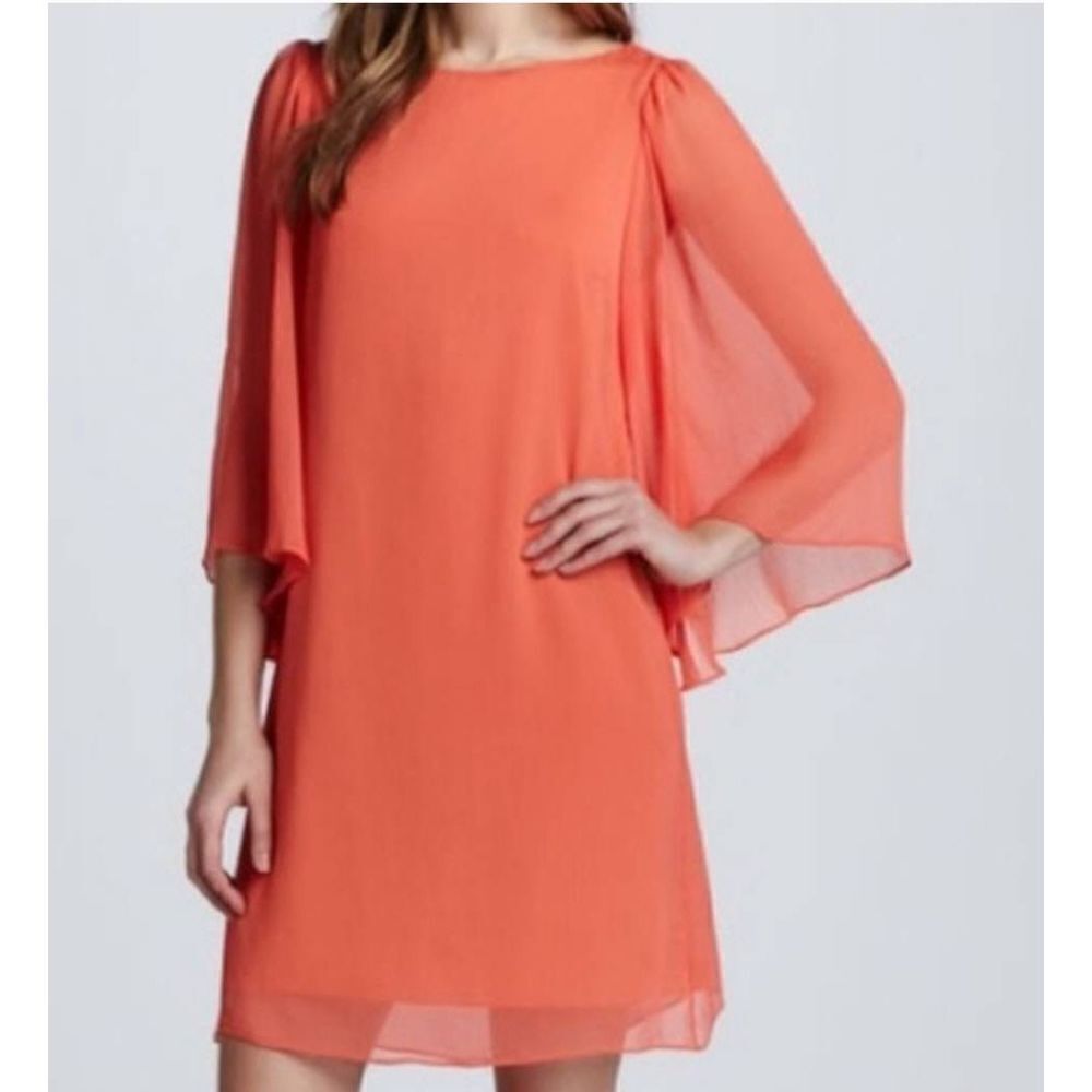Alice + Olivia Odette Flutter-Sleeve Dress in Papaya Size Medium